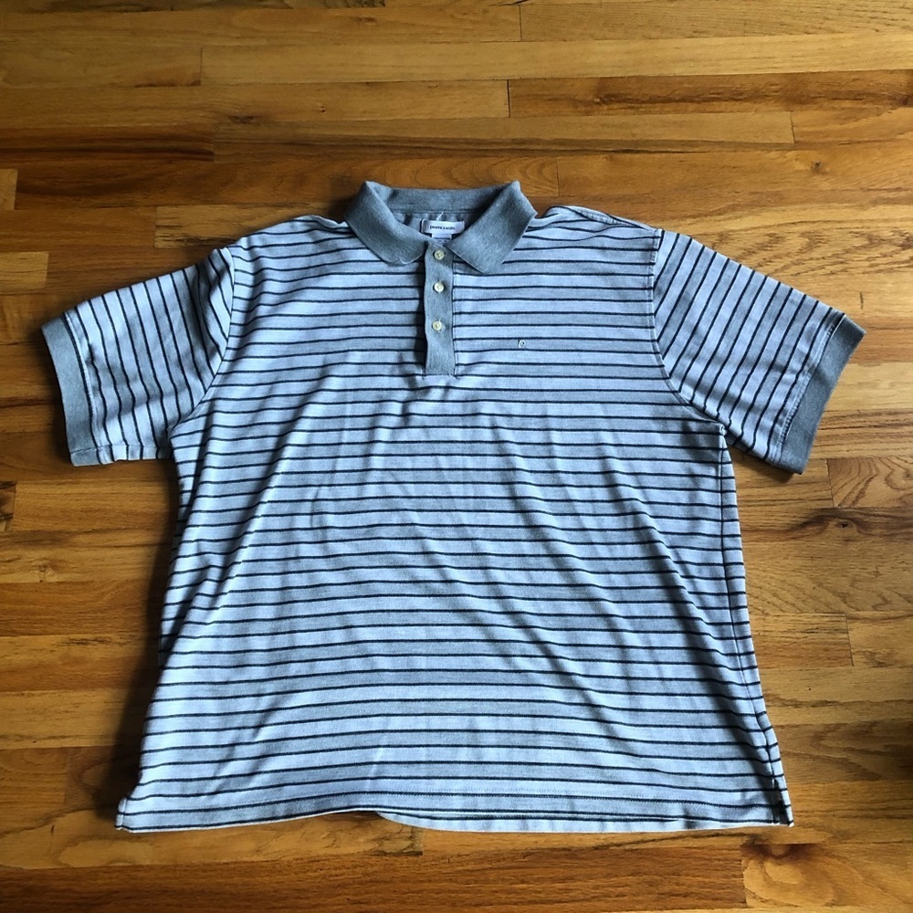 PIERRE CARDIN Gray Striped Polo XXL